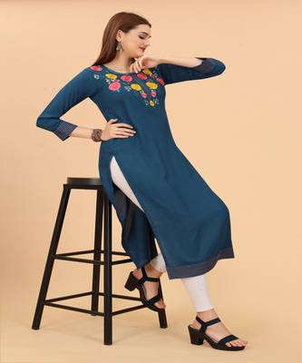 Ferozi flower sequance work muslin A-Line Kurti 3