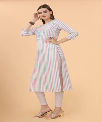 Multi color flower mirror work cotton A-Line Kurti 2