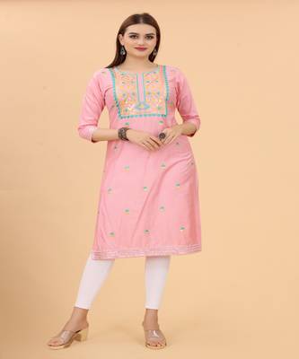Pink Squance embroidery silk A-Line Kurti 1