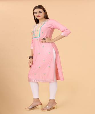Pink Squance embroidery silk A-Line Kurti 2