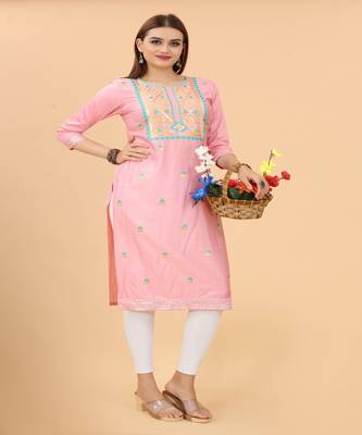 Pink Squance embroidery silk A-Line Kurti 3