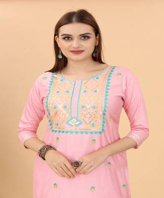 Pink Squance embroidery silk A-Line Kurti 4