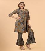 Growish Dusty Grey Foli Print Viscose Designer Kurta Set