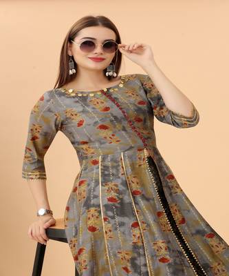 Growish Dusty Grey Foli Print Viscose Designer Kurta Set 4