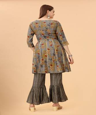 Growish Dusty Grey Foli Print Viscose Designer Kurta Set 5