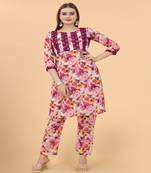 Growish Pink Digital Flower Print Viscose Designer Kurta Set