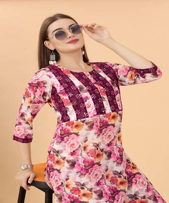 Growish Pink Digital Flower Print Viscose Designer Kurta Set 4