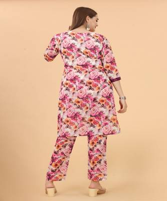 Growish Pink Digital Flower Print Viscose Designer Kurta Set 5