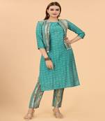 Growish Sea Green Print with Koit Designer Kurta Set