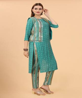 Growish Sea Green Print with Koit Designer Kurta Set 2