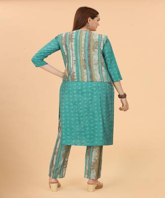 Growish Sea Green Print with Koit Designer Kurta Set 5