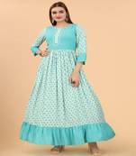 Growish Sea Green Mirror work viscose Anrakali Gown