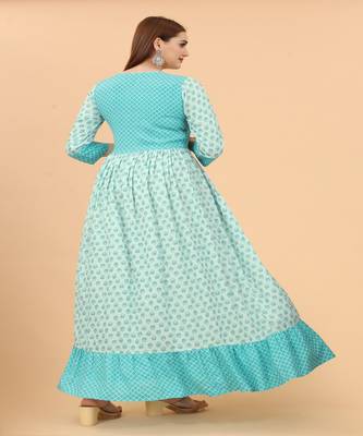 Growish Sea Green Mirror work viscose Anrakali Gown 5