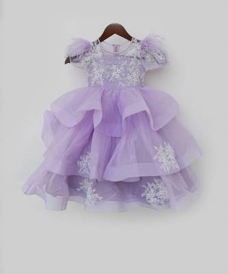Lilac Net Gown with White Dori Embroidery 1