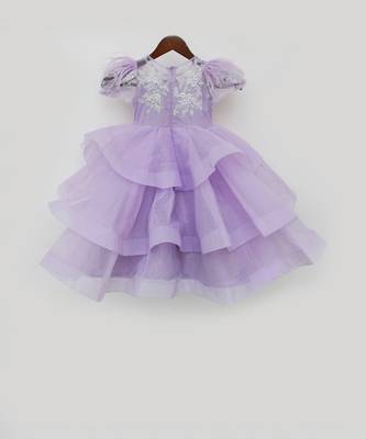 Lilac Net Gown with White Dori Embroidery 2