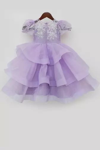 Lilac Net Gown with White Dori Embroidery