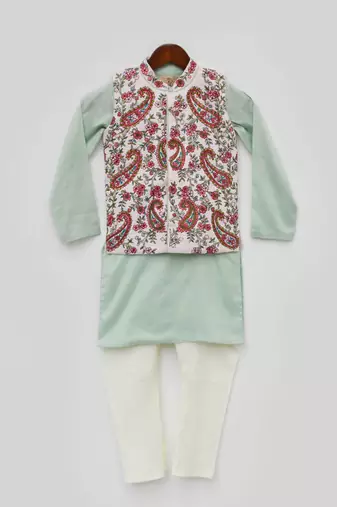 Pink Embroidery Jacket and Silk Kurta Chudidar
