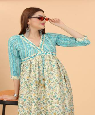 Growish Blue and Cream lace Embroidery Work Cotton Anarkali Gown 4