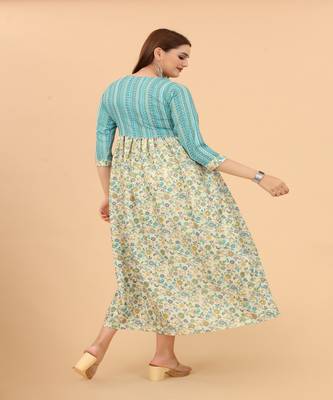 Growish Blue and Cream lace Embroidery Work Cotton Anarkali Gown 5