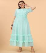 Growish Sea Green Georgette Butti with Belt Anarkali Gown