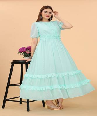 Growish Sea Green Georgette Butti with Belt Anarkali Gown 3