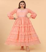 Growish Peach Frill with Digital lace Touch Anrkali Gown