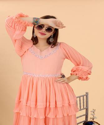 Growish Peach Frill with Digital lace Touch Anrkali Gown 4