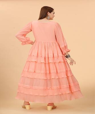 Growish Peach Frill with Digital lace Touch Anrkali Gown 5