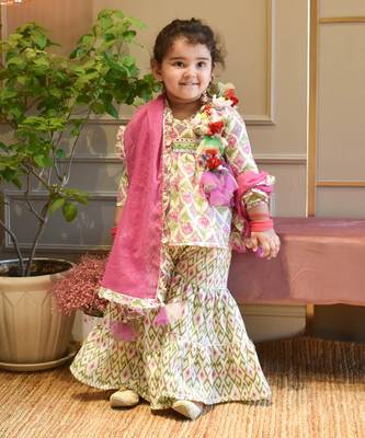 Lilac Floral Print Kurti Sharara 1