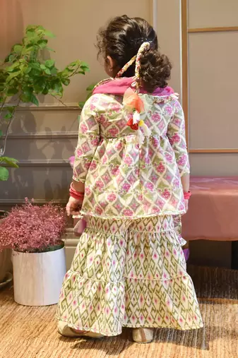Lilac Floral Print Kurti Sharara