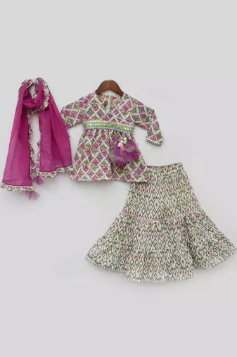 Lilac Floral Print Kurti Sharara