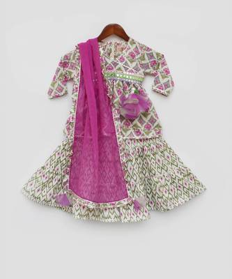 Lilac Floral Print Kurti Sharara 4