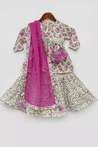 Lilac Floral Print Kurti Sharara