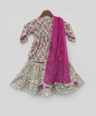 Lilac Floral Print Kurti Sharara 5