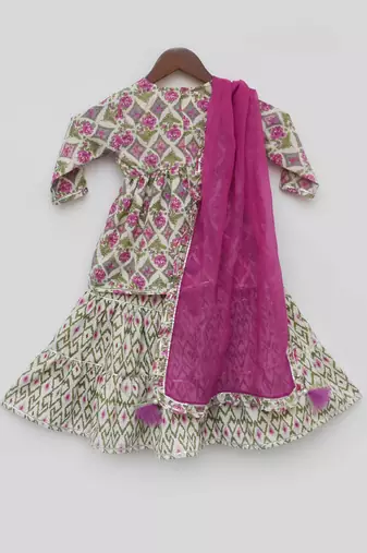 Lilac Floral Print Kurti Sharara