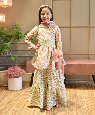 Coral Floral Print Kurti Sharara 1