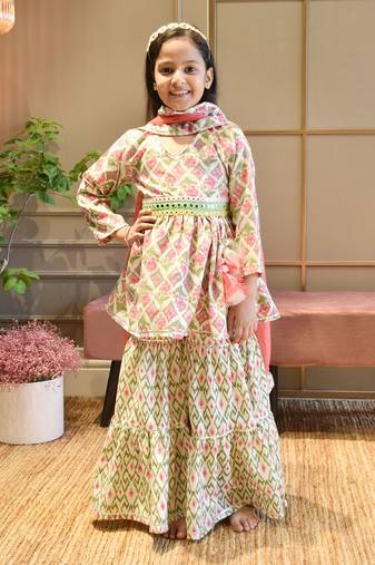 Coral Floral Print Kurti Sharara