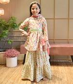 Coral Floral Print Kurti Sharara