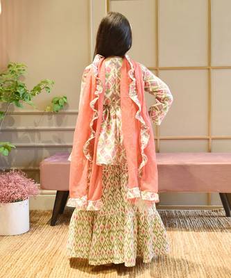 Coral Floral Print Kurti Sharara 2