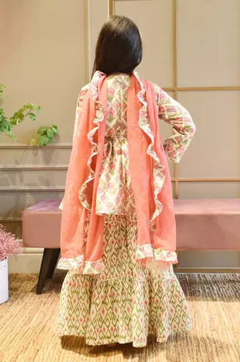 Coral Floral Print Kurti Sharara
