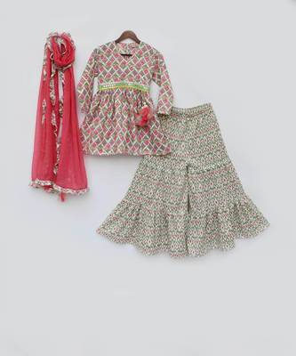 Coral Floral Print Kurti Sharara 3