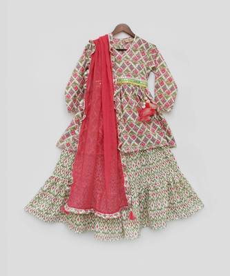 Coral Floral Print Kurti Sharara 4