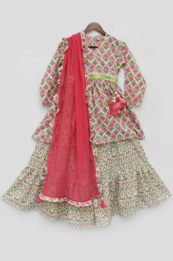 Coral Floral Print Kurti Sharara