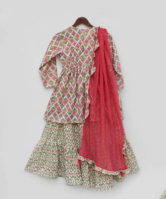 Coral Floral Print Kurti Sharara 5