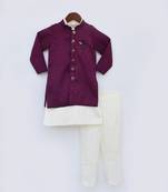 Wine Silk Jacket and Off white Kurta Pant