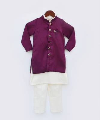 Wine Silk Jacket and Off white Kurta Pant 2