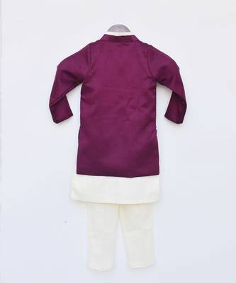 Wine Silk Jacket and Off white Kurta Pant 3