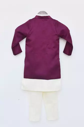 Wine Silk Jacket and Off white Kurta Pant