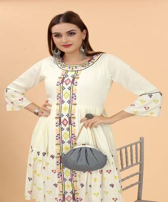 Growish Off White Multi Embroidery Indo Western Style Dress 4
