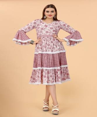 Growish Wine Capsule Foli print Indo Western Style Dress 1